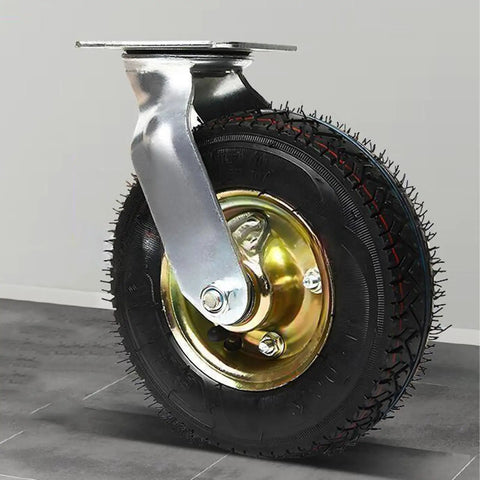 Four Pack Heavy Duty Furniture Casters Built Damn Tough With Pneumatic Rubber Tires Rolling Silky Smooth With Silent Swivel Bearings And Dead Simple Screw Mounts For Any Heavy Load Job, featuring a sturdy metallic swivel base and rubber tire.
