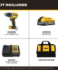 Pro Grade Brushless Cordless Hammer Drill Kit Paired With Half Inch Chuck And Five Amp Hour Battery Plus Lightning Charger includes drill, battery, charger, and contractor bag.