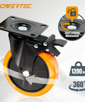 POWERTEC 6-inch swivel caster wheels, set of 4 with dual locking brakes, orange wheels for heavy equipment carts