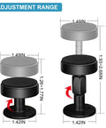 Black Adjustable Bed Frame Stabilizers With No Sweat Mounts For Quiet Sleep And Wall Protection, showing adjustment range.
