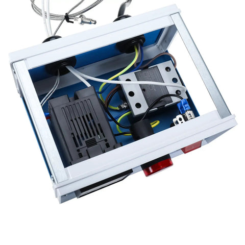 Internal view of PID Temperature Controller Box With Thermostat 110V Solid State Relay SSR 25DA and K Type Temperature Sensor Probe