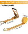 Heavy Duty Four Pack 2 Inch Ratchet Straps With Reinforced Barrels And Double J Hooks For Bulletproof Cargo Tie Downs, 6M long.