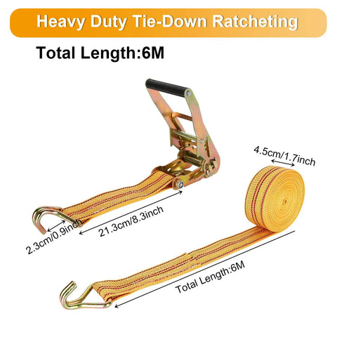 Heavy Duty Four Pack 2 Inch Ratchet Straps With Reinforced Barrels And Double J Hooks For Bulletproof Cargo Tie Downs, 6M long.