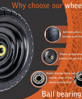 Side view of a 10-inch solid rubber tire and wheel for garden carts; shows 3/4-inch bearings and 2.17-inch offset hub.