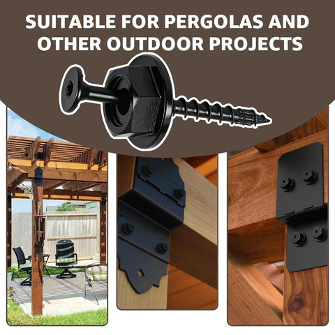 Heavy Duty Outdoor Structural Wood Screws Kit 0.220 Inch By Three And A Half Inch With Hex Head Washers used on pergola