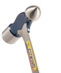 Close-up of the 32 Oz Ball Peen Hammer for Metalworking, Forged Steel Construction, Shock Reduction Grip, USA Made Mechanic Tool.