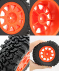 Four Piece RC Rubber Tire Wheel Set For One To Twelve Scale H12Y H12P H12Y Plus MN82 MN128 MN82S RC Rock Crawler Cars Red Replacement Accessory Set, close-up of red and black tire