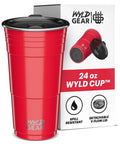 Red 24 Oz Insulated Stainless Steel Party Cup With Lid No Sweat Double Wall Vacuum Insulated Tumbler For Patio Camping Outdoor Use