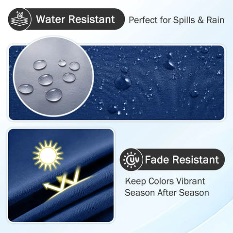 Close-up of waterproof and UV resistant navy fabric showcasing durability and protection benefits for outdoor use.