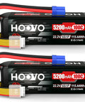 Two-pack 6S LiPo Battery 22.2V 5200mAh 100C EC5 Connector for RC cars, trucks, planes and helis. High discharge rate.