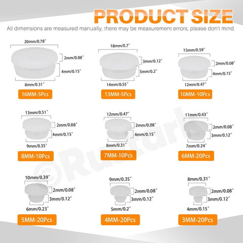 Top Rack 120 Pc Clear Rubber Hole Plugs Kit With 9 Sizes Silicone Snap Lock Seals Waterproof Sealing Buttons For Kitchen Furniture Diy Fixes Perfect Stuff size chart