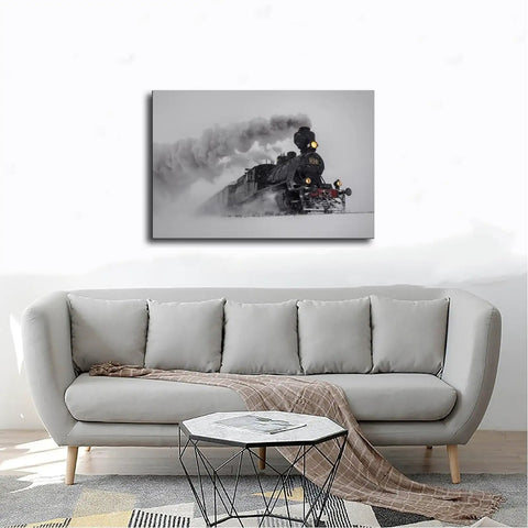 Dope Steam Locomotive In The Snow Wall Art Poster Canvas Print For Modern Bedroom And Living Room Unframed 18x12 Inch