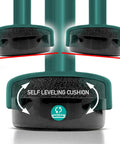 Close-up of black non-marking furniture feet protectors with self-leveling feature, highlighting smooth glides.
