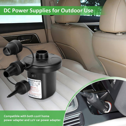 Beast Portable Electric Air Pump with three nozzles and DC power supply for air mattress in car seat