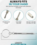 Silver Stainless Steel Eyeglass Repair Kit With 5 In 1 Mini Precision Screwdriver Set, keychain tool shown with measurements.