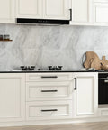 White kitchen with 15 Pack Black Cabinet Pulls 18 Inch Drawer Handles Stainless Steel Modern Kitchen Cabinet Hardware for Cabinets