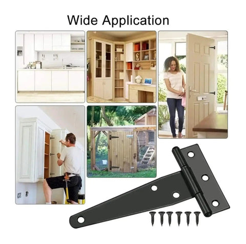 Black T Shape Iron Hinges With Screws Galvanized Strap Hinge used for doors, gates, sheds, and cabinets installation
