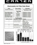 Data sheet for 20X23X1 Inches Washable Electrostatic MERV 8 Furnace And HVAC Air Filter showing specifications and performance.