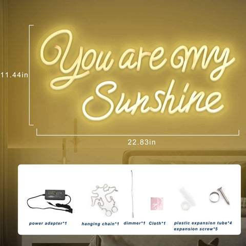 Personalized You Are My Sunshine Neon Sign Large 23 Inches Dimmable LED Neon Light For Bedroom Wall Decor And Wedding Decor Warm White Glow With 8 Brightness Levels Dope Vibe