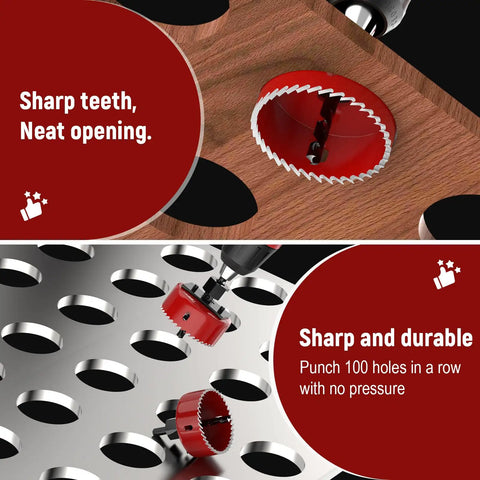 Image showing Eight Size Hole Saw Kit with sharp teeth creating neat openings in wood and punching holes in metal effortlessly.