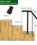 Image showing Heavy Duty Wrought Iron Stair Railing Handrails For Outdoor Steps Single Post Design measurements for 1 to 2 steps.
