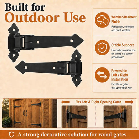 Heavy Duty Gate Hinges With 1100 Lbs Load Rating And Sealed Integrated Ball Bearings For Wooden Or Metal Driveway Gates, weather-resistant design.