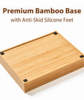 Bamboo Desk Drawer Organizer With Adjustable Dividers For Office And Vanity Anti Slip Storage Tray Keeps Pens Makeup And Small Tools Neat 12 By 9 Inches showing bamboo base with anti-skid silicone feet.