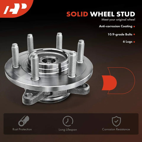 Front Wheel Bearing And Hub Assembly With ABS For Ford F 150 F150 2005 2006 2007 2008 And Lincoln Mark LT 2006 2007 2008 6 Lug 4WD AWD Replacement Kit Direct Fit shown with anti-corrosion coating and solid wheel stud.