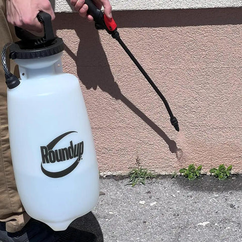 Person using 2 Gallon Lawn And Garden Sprayer For Controlling Insects And Weeds Or Cleaning Decks And Siding With Comfort Grip