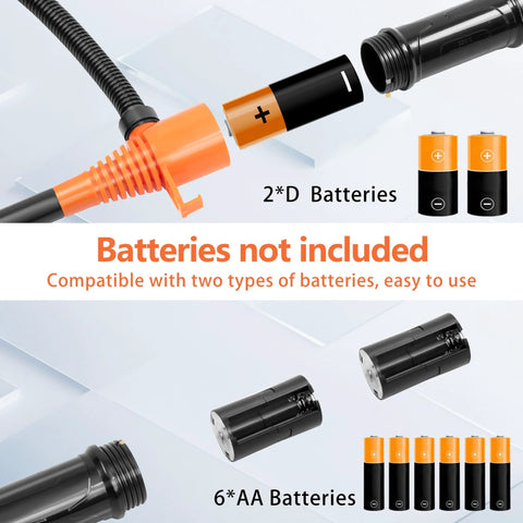 BOLCOWE cordless fuel transfer pump (orange/black) with battery compartment; uses AA or D cells; batteries not included.