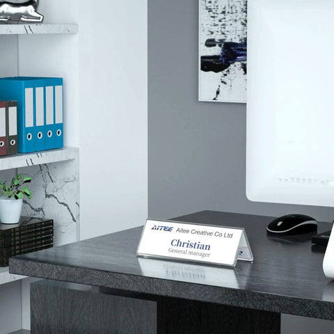 Clear Acrylic Desk Name Plates Pack Of 12, 3x8.5 Inch Tent Style Name Plate Holders for Office Desk