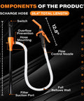 Heavy Duty Battery Powered Fuel Transfer Pump Discharge Hose Components with 35.4" Length for Gasoline and Diesel