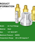 Product information for Three Way Aluminum Air Manifold And Splitter For Pneumatic Hoses with steel, 1/4 inch NPT fittings.