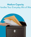 Locking Wall-Mounted Mailbox In Rubbed Bronze, Galvanized Steel Outdoor Mailbox With Secure Drop Box open receiving mail
