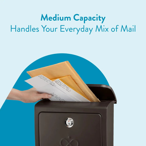 Locking Wall-Mounted Mailbox In Rubbed Bronze, Galvanized Steel Outdoor Mailbox With Secure Drop Box open receiving mail