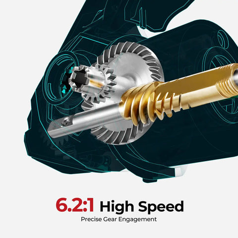 Close-up of gold and silver gears in Viper X Spinning Reel Ultralight With Six Point Two To One Gear Ratio Ten Plus One Ball Bearings.