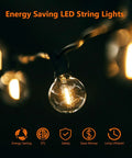 Close-up of Ultra Long G40 Outdoor String Lights 200Ft With 105 Shatterproof LEDs 5 Spare Waterproof Patio Lighting glowing at night.