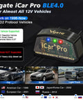 Bluetooth OBD2 Diagnostic Tool For iOS Android Windows Turns Your Phone Into A Pro Car Scanner With Torque OBD Fusion Car Scanner JScan And More Checks Engine Light And Fault Codes In Real Time, Vgate iCar Pro BLE 4.0 interface shown with supported vehicle types.