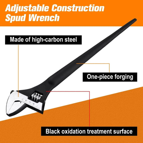 8 Inch Adjustable Spud Wrench With Black Oxide Finish Dual SAE And Metric Scale Up To 30mm Nuts And Bolts