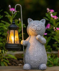 Solar Powered Cat Garden Statue With Warm Glow Lantern, Weatherproof Resin Outdoor Decor For Yard Pathway Patio Porch Or Balcony