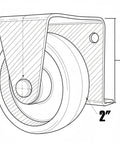 Line drawing of Low Profile Two Inch Cabinet Casters Set Of Four With Mounting Plate And Wood Screws Black Heavy Duty Furniture Wheels