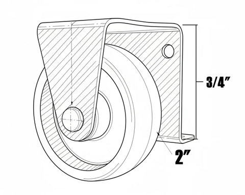 Line drawing of Low Profile Two Inch Cabinet Casters Set Of Four With Mounting Plate And Wood Screws Black Heavy Duty Furniture Wheels