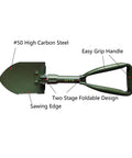 Beefy Folding Camping Shovel With Wood Saw Edge, High Carbon Steel Entrenching Tool, 18.3 Inch, Green, Multi Function Survival Shovel