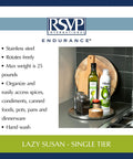 Slick Brushed Stainless Steel Lazy Susan Turntable Is A Game Changer For Pantry And Fridge Storage Smooth Swivel Kitchen Cabinet Spinner on countertop with jars and oils.