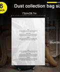 Clear Plastic Dust Collector Bags For 70 And 35 Gallon Systems, heavy duty bag shown with size measurements and text details
