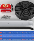 Heavy Duty Garage Door Seal Kit With Rubber Bottom Seal Rodent Proof Steel Wool Aluminum Track Retainer Base With Brush Seal Universal Weather Stripping 16.5ft Easy Install Zaps Drafts And Bugs components displayed with rubber seal, screws, and aluminum tracks