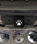 2 Inch Trailer Hitch Cover Dog Paw Rubber Plug To Protect Tow Hitch Square Receiver Easy To Install And Fits Most Rigs SUV RV Pickup ATV Buckle Type Design For Dust Rain Debris Shield with paw design.