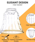 Beveled Glass Ceiling Light Covers For Fans And Fixtures, Replacement Globe Shades 4 Pack, clear seeded glass detail