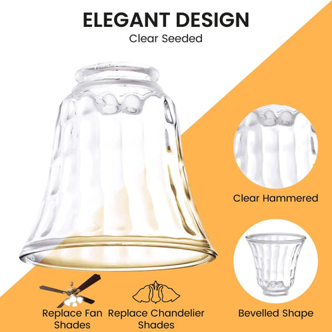 Beveled Glass Ceiling Light Covers For Fans And Fixtures, Replacement Globe Shades 4 Pack, clear seeded glass detail