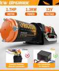 3500 LB 12V Electric Winch Kit With Synthetic Rope For ATV UTV Beefy Heavy Duty Off Road Recovery Winch Easy Mount Waterproof Motor Safe Load Handling And Smooth Pulling, orange 3500 lb 12V ATV winch with pre-connected control box